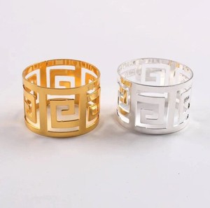 Brass <b>Gold</b> Geometric Cutwork Napkin <b>Rings</b> <b>Set</b> | Luxury Hollow Design Napkin Holders | Durable Eco-Friendly Decorative Dining - Product Image 3