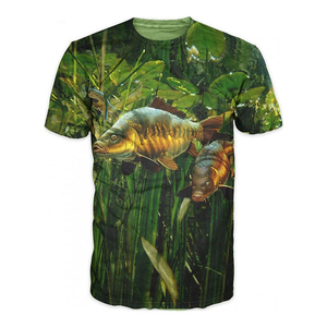 Men's Black Fishing <b>T</b>-<b>Shirt</b> With White <b>Fish</b> Print Front Design 100% Cotton Pullover Style - Product Image 4