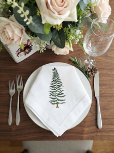 Wholesale Custom White Cotton Embroidered <b>Christmas</b> <b>Tree</b> Cloth Napkin Classic Hemstitch <b>Table</b> Napkins for Home Events Holidays - Product Image 4