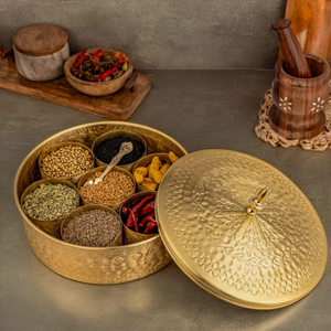 Brass Spice <b>Box</b> Elegant Brass Masala <b>Box</b> Featuring Brass Spice <b>Box</b> With Lid And Container Spoon - Product Image 6