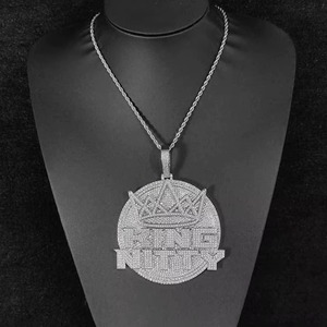 Luxury King Nitty <b>Crown</b> Pendant <b>silver</b> + moissanite Plated Crystal design with <b>silver</b> Hip Hop Unisex Charm Jewelry pendant - Product Image 2