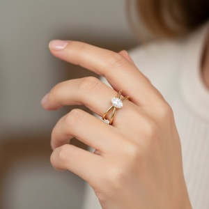 Bague de fiançailles croisée en or pur 10K 14K avec diamant ovale 0,25 carat, design moderne en X, solitaire à queue fendue, pour elle - Meilleures ventes - Product Image 6