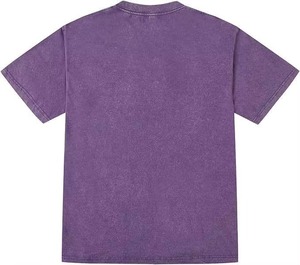 เสื้อยืดผู้ชายสีม่วงทรงโอเวอร์ไซส์ ลายมัดย้อม ผ้าฝ้าย แขนสั้น คอกลม ทรงปกติ สีพื้น เรียบง่าย สไตล์ลำลอง ผ้าเจอร์ซีย์ถัก - Product Image 2