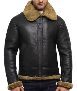 Veste en cuir pour homme, fabrication OEM personnalisée, 100% cuir véritable, style décontracté populaire, peau d'agneau, col en fourrure, poids lourd, coupe-vent - Product Image 1