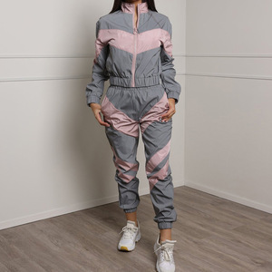 Women Gray Pink Color Blocking Sporty <b>Jogger</b> Pants Elastic Waist Quick Dry <b>Lightweight</b> Full Length Loose Fit - Product Image 3