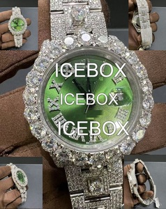 Iced Moissanite Diamond Hip Hop Luxury Stainless Steel Watch for Him VS1 Glass Dial <b>Bracelet</b> Clasp 10 Bar Water Resistant <b>Red</b> - Product Image 1