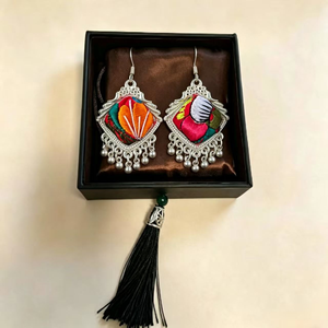 Pendientes Redondos de Plata Vintage con Bordado Miao Hecho a Mano, Estilo Boho Étnico, con Cuentas y Diseño de Rombo, para Mujer, con Artesanía ICH - Product Image 3