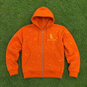 Sweat à capuche zippé pour homme, imprimé étoiles orange, style strass personnalisé, streetwear décontracté, mode - Product Image 6