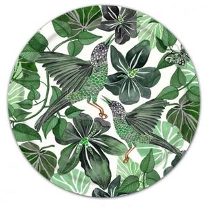 Luxury Enamel Serving <b>Tray</b> Bird Floral Print Decorative Metal Oval Platter Handmade <b>Large</b> Kitchen <b>Tray</b> for Home Hotel Wedding - Product Image 3