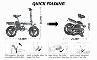 Bicicleta Eléctrica Plegable Urbana de 14 Pulgadas, Motor sin Escobillas de 250 W, Doble Suspensión, Freno de Disco Mecánico, Batería de Litio Extraíble