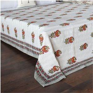 Traditional Indian Cotton Sanganer Kantha Queen Size <b>Throws</b> Hand Block Printed <b>Large</b> Width Handmade Quilt Home Bedding Export - Product Image 3