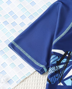 Boys Blue Geometric Print Swim Set Short Sleeve Top and Shorts Casual Summer Outfit - Product Image 3