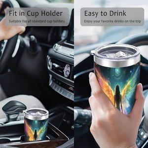 Stainless Steel Tumbler 20oz <b>Double</b> <b>Wall</b> Insulated Travel <b>Mug</b> With Angel Art Design For Coffee Tea On The Go - Product Image 4