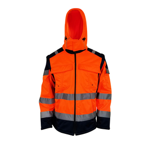 Veste de sécurité réfléchissante haute visibilité orange, classe 2 ANSI, imperméable, respirante, à capuche, pour travaux routiers - Product Image 1