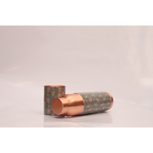 Premium Pure Copper Water Bottle and Glass Set Meena Printed Digital Design Jointless Ayurvedic Vessel for Health & Wellness - Product Image 6