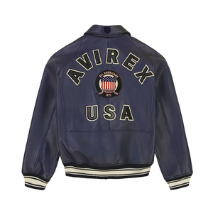 Veste varsity en peau de mouton rouge Avirex pour homme, coupe-vent, appliques en relief, broderie 3D, édition limitée, style vintage, fermeture éclair épaisse - Product Image 5