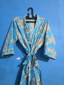 Elegante Kimono de Dormir con Estampado Floral para Mujer, Traje de Noche para Damas de Honor, Vestido Indio - Túnicas Estampadas 100% Algodón Orgánico para Verano - Product Image 1