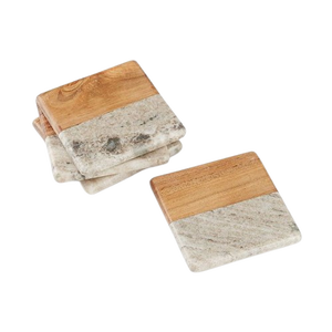 Sous-verre carré en bois et marbre, moderne, antidérapant, pour table - Product Image 1