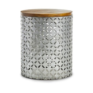 Round Industrial Metal Drum <b>Stool</b> With Wooden Top Modern <b>Storage</b> Ottoman Living Room Furniture Apartment Use - Product Image 1