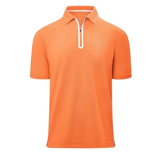 เสื้อยืดมีซิปสำหรับผู้ชายผ้าฝ้าย100% คุณภาพดีเสื้อยืดมีซิปสีพื้น - Product Image 1