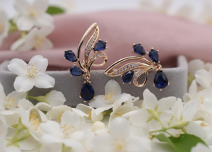 Boucles d'oreilles pour femmes en argent 925 plaqué or rose avec pierre bleue et moissanite - Product Image 4