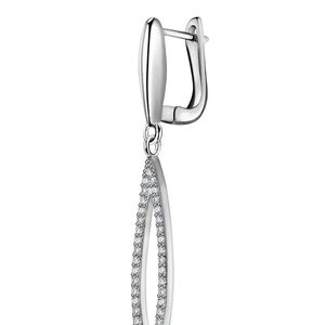 Boucles d'oreilles en argent avec cristaux, motif éfeuille découpé, longues pampilles ovales et breloque feuille ronde, bijoux élégants pour femme, cadeau de fête - Product Image 4