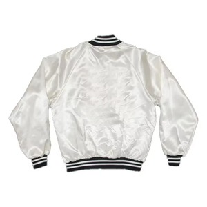 Power Abaan Sports <b>Men's</b> <b>White</b> Silk Satin Windproof Waterproof Varsity <b>Jacket</b> Regular Fit Stand Collar Preppy Style Horn Button - Product Image 2