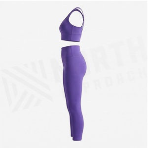 North Approach 2 Piece Yoga Set Racerback Crop <b>Top</b> High Waist Leggings <b>Sweat</b> Wicking Breathable Seamless - Product Image 3