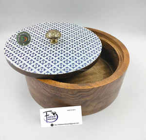 Cuenco para servir de madera tejido con patrón africano ecológico Cuenco redondo grande de grado alimenticio con tapa Tamaño extra grande y tallado por FWE - Product Image 3