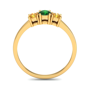 Yellow Gold Three Stone <b>Ring</b> With Emerald And <b>Citrine</b> Round Cut Classic Women's Engagement Jewelry - Product Image 2