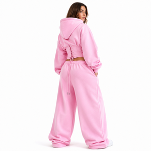 Hoodies à épaules tombantes audacieux, Survêtement corset tendance, Ensemble de détente oversize, Pantalon de survêtement de luxe en coton à grammage élevé à jambe large, Logo personnalisé - Product Image 3