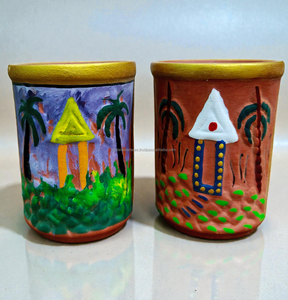 Vasos de Beber de Terracota Pintados a Mano, Ecológicos, Vintage, Herméticos, de Arcilla Natural, Tradicionales Indios Kulhad, Aptos para Microondas - Product Image 1