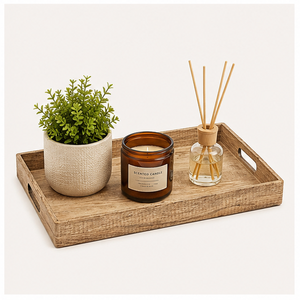 Premium Rectangular Wooden Serving <b>Tray</b> With Integrated Handles Durable Rustic Wood Finish For Coffee Table Ottoman & <b>Breakfast</b> - Product Image 2