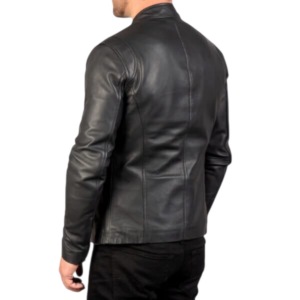 Unisex PU Leather Quilted Jacket Slim Fit <b>Mandarin</b> Collar Zipper Closure Black Winter Style Discharge Front Hooded Vintage - Product Image 6