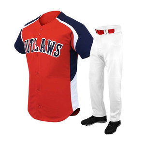 Ensemble d'uniformes de baseball personnalisés – Maillot rouge et marine pour équipe et pantalon blanc |   Fabricant de vêtements de sport OEM/ODM - Product Image 1