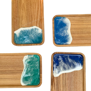 Coastal Style Wooden Serving <b>Trays</b> With Resin Ocean Design Rectangle Handmade Kitchen Tableware - Product Image 2