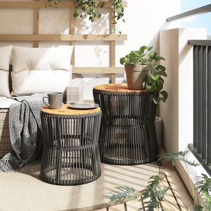 Tavolini esterni da 2 pezzi con Patio in Rattan grigio e piano in legno - Product Image 3