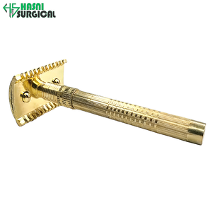 Fournisseur d'instruments de beauté en acier inoxydable, rasoir de sécurité classique à double tranchant pour hommes, couleur or - Product Image 3