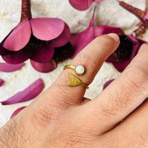 Mermaid Tail Design <b>ring</b> Moonstone <b>Rings</b> Gold plated <b>Brass</b> Open <b>Rings</b> for Women - Product Image 5