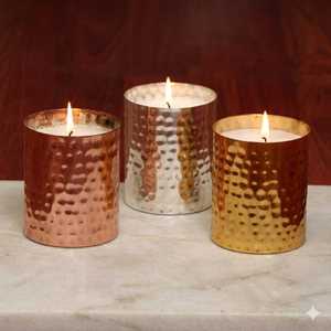 Juego de Portavelas Redondos de Hierro Martillado, Resistentes al Calor, Decoración para el Hogar, Portavelas Clásico, Recipiente para Velas con Acabado Electrolítico - Product Image 3