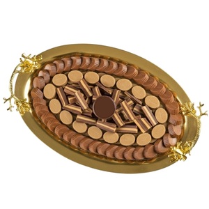 Plateau de présentation de chocolat en métal doré de style arabe vintage, design élégant, plateau de service de bonbons décoratif pour événements de mariage - Product Image 3