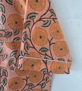 Conjunto de Pijama de Verano de Algodón Marigold, Transpirable, de Secado Rápido, con Estampado de Bloques, Ropa de Dormir Relajante para Noches Tranquilas, de Dos Piezas - Product Image 5