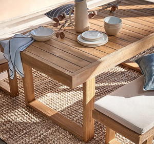 Ensemble de table de pique-nique d'extérieur en teck massif moderne avec banc et coussin, mobilier de jardin minimaliste en bois pour patio - Product Image 3