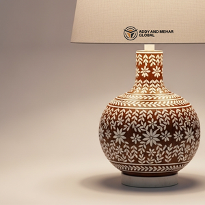 Lámpara de Mesa de Lujo Hecha a Mano con Incrustaciones de Hueso y Diseño Floral, Lámpara de Noche Decorativa de Madera con Incrustaciones y Pantalla de Tela para el Hogar - Product Image 5