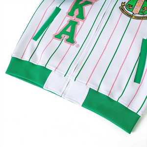 Veste polaire technique unisexe AKA Pinstripe avec broderie chenille lettres grecques, fermeture éclair, coupe athlétique, style streetwear blanc et vert - Product Image 4