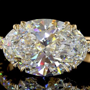 Bague en diamant ovale de 4 carats cultivé en laboratoire, moissanite est-ouest, halo caché, pierre blanche, certifiée IGI, bague de fiançailles et de mariage - Product Image 3