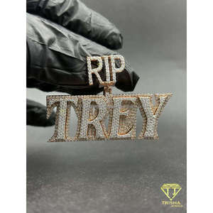 Moissanite Diamond Custom RIP TREY Pendant Iced Out Hip Hop Necklace <b>Memorial</b> Jewelry <b>Gift</b> - Product Image 2
