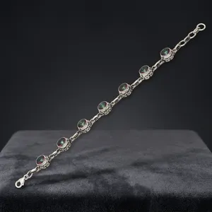 Pulsera de Cadena de Plata 925 Estilo Bohemio con Topacio Místico en Engaste de Bisel, Joyería Unisex para Uso Diario - Product Image 5