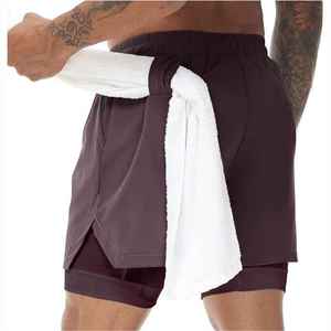 Shorts pour hommes en polyester tissé, couleur violette, avec cordon de serrage à la taille, séchage rapide, avec poches, style décontracté, longueur mi-cuisse - Product Image 4