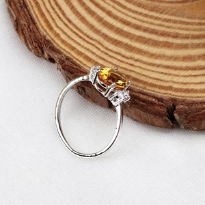 Wholesale 925 Solid Sterling Silver Natural Oval Citrine <b>Cubic</b> <b>Zirconia</b> Side Cluster <b>Ring</b> Fine Jewelry Memoria Jewels - Product Image 3